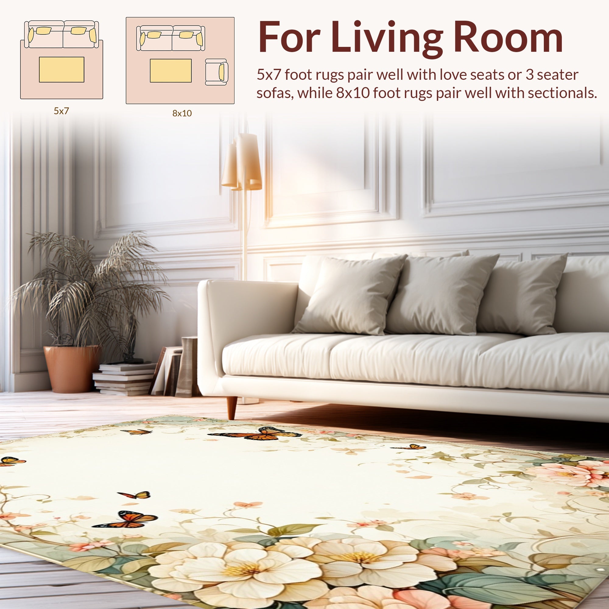 Floral Butterflies Leaves Print Rug