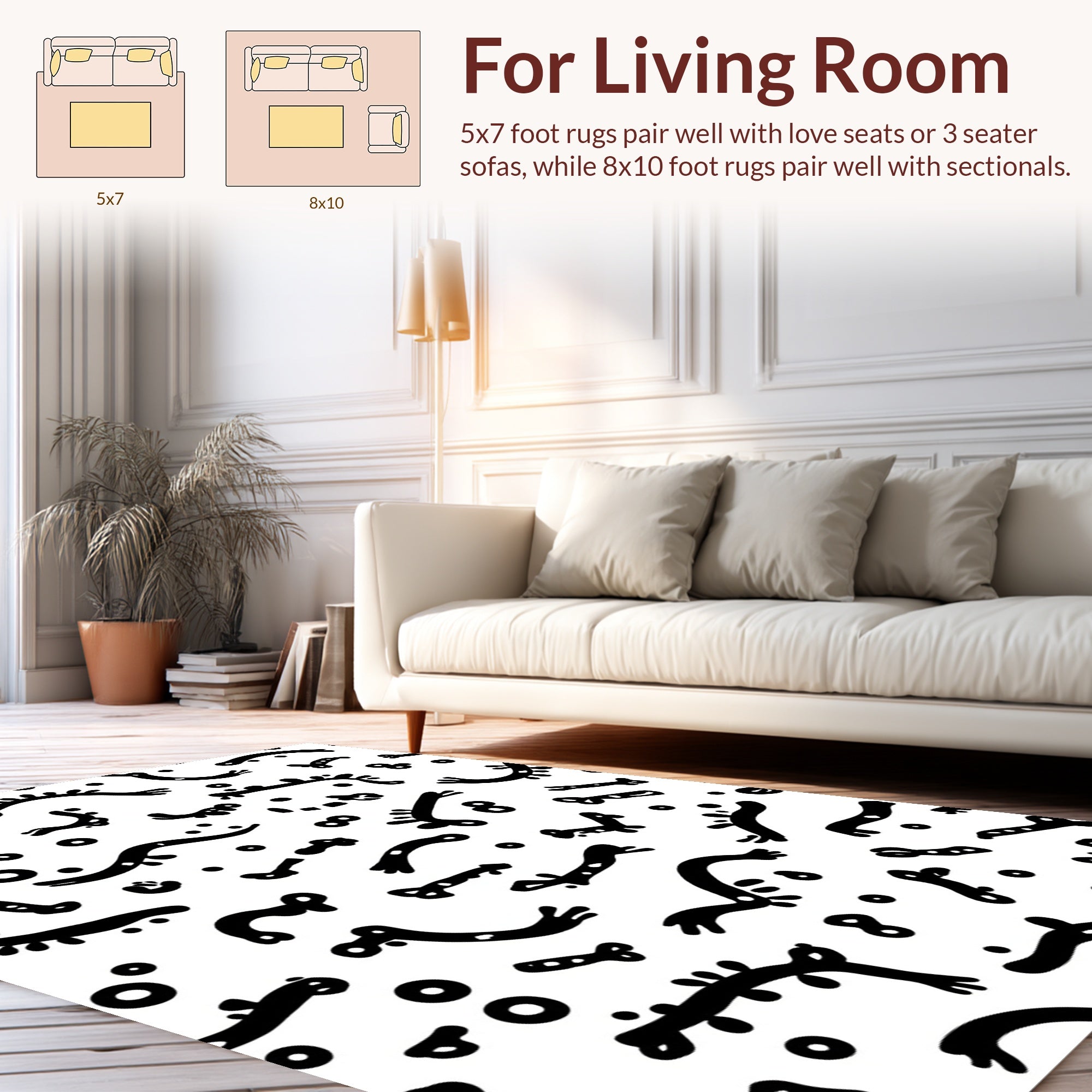 Abstract Organic Shapes Black And White Pattern Rug