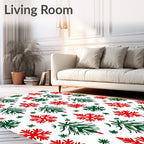Festive Red Green Snowflake Trees Rug