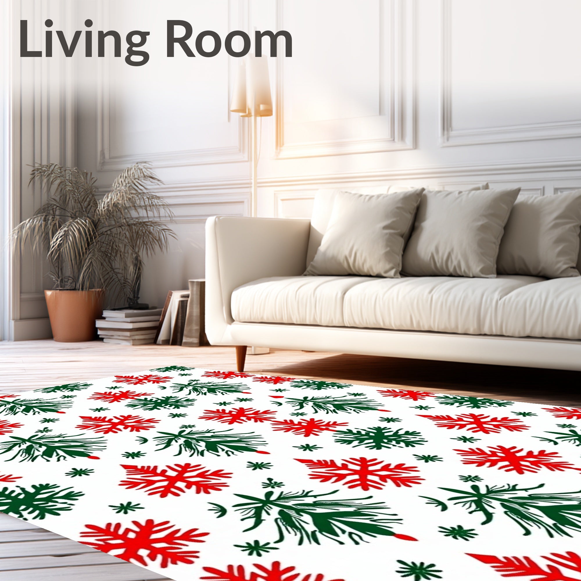 Festive Red Green Snowflake Trees Rug