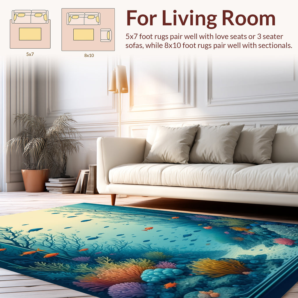 Marine Coral Reef Fish Scene Rug