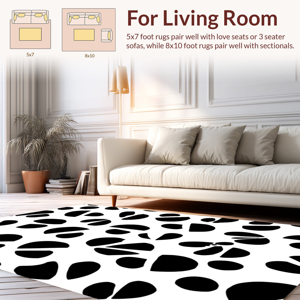 Black White Abstract Organic Shapes Rug