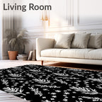 White Botanical Sprigs Black Field Rug