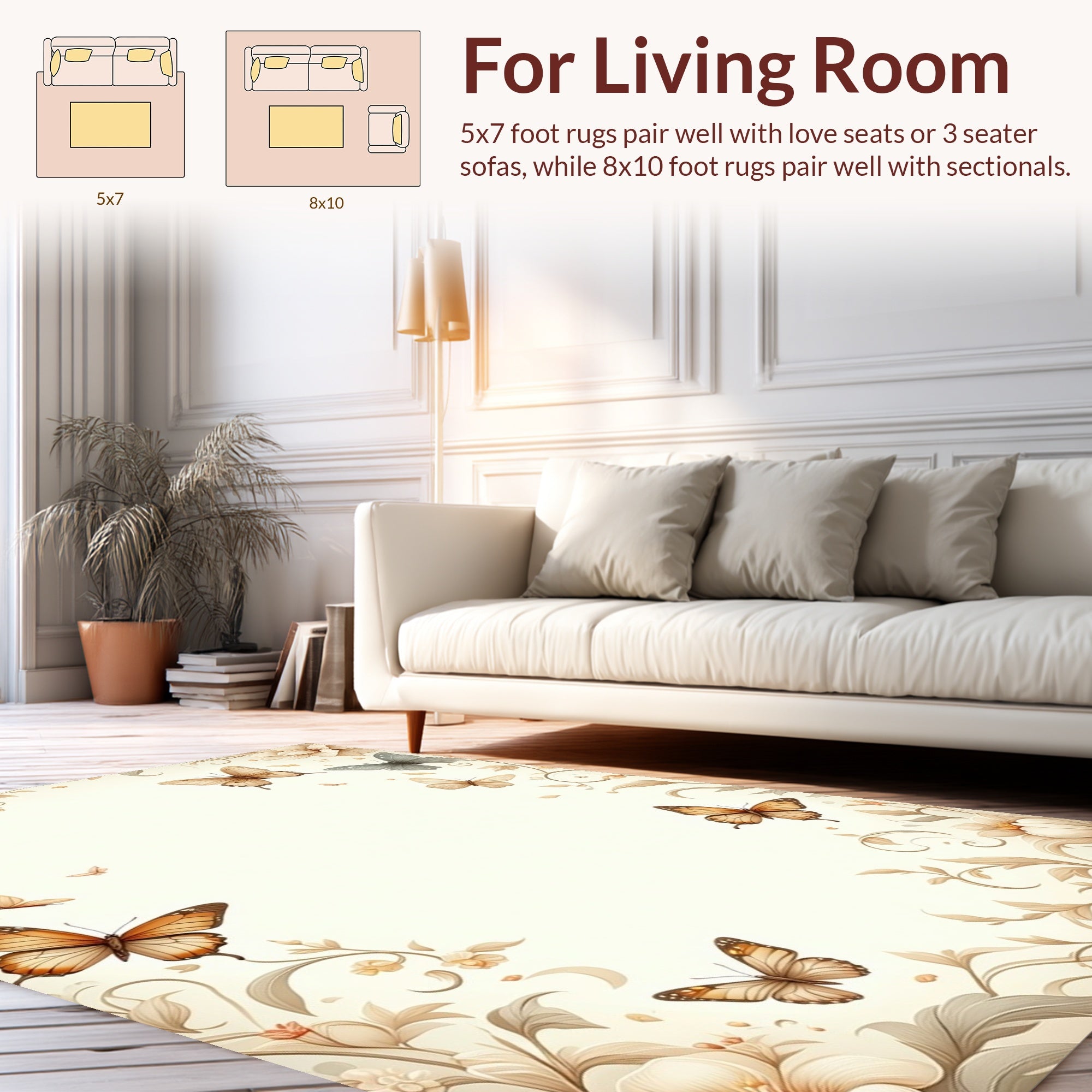 Elegant Floral Butterfly Art Rug