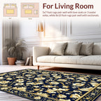 Classic Floral Botanical Navy Gold Rug