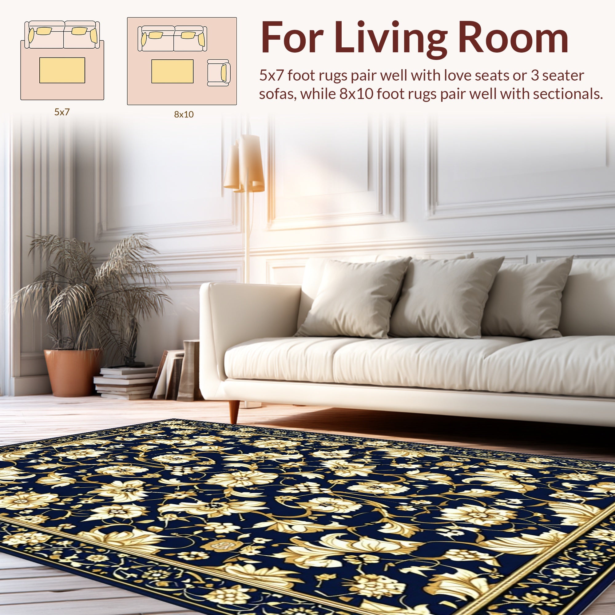 Classic Floral Botanical Navy Gold Rug