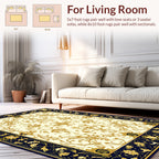 Ornate Golden Floral Scroll Design Rug