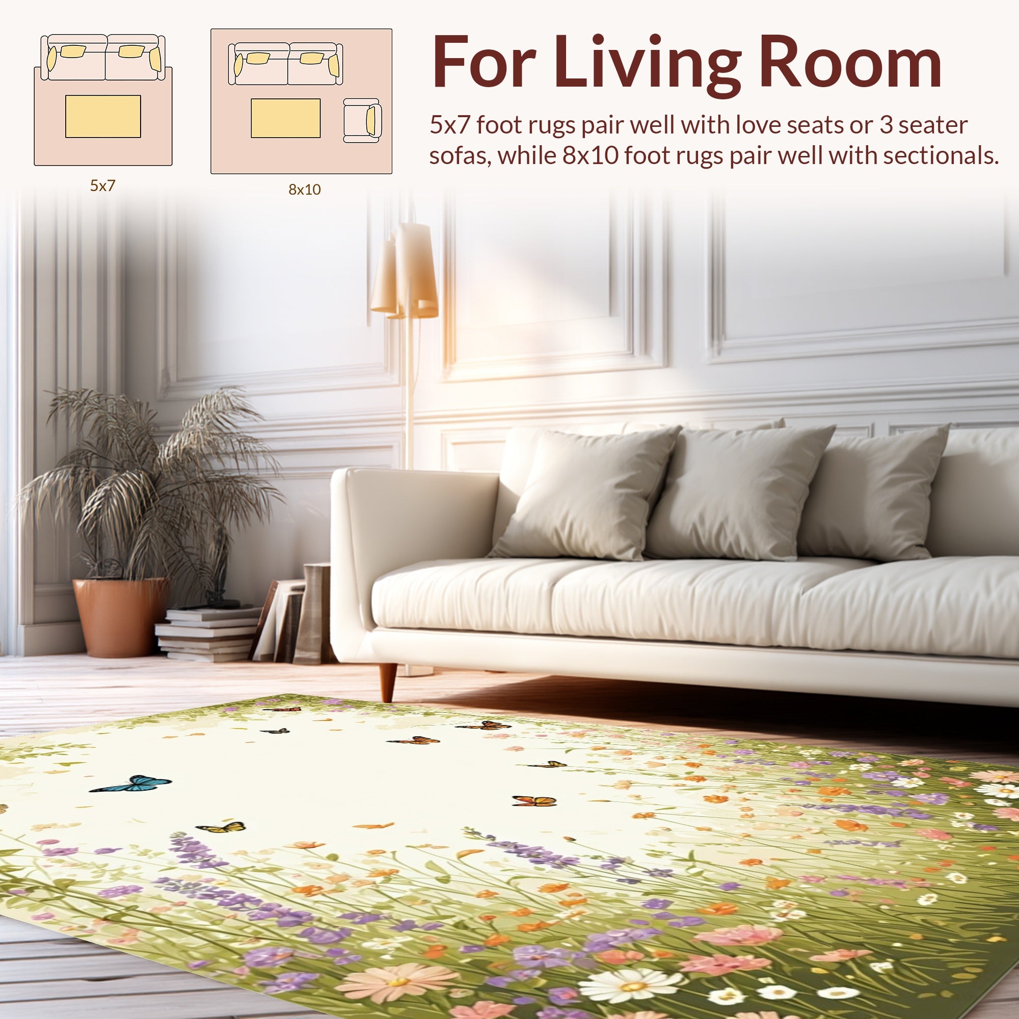 Whimsical Butterflies Wildflowers Meadow Design Rug