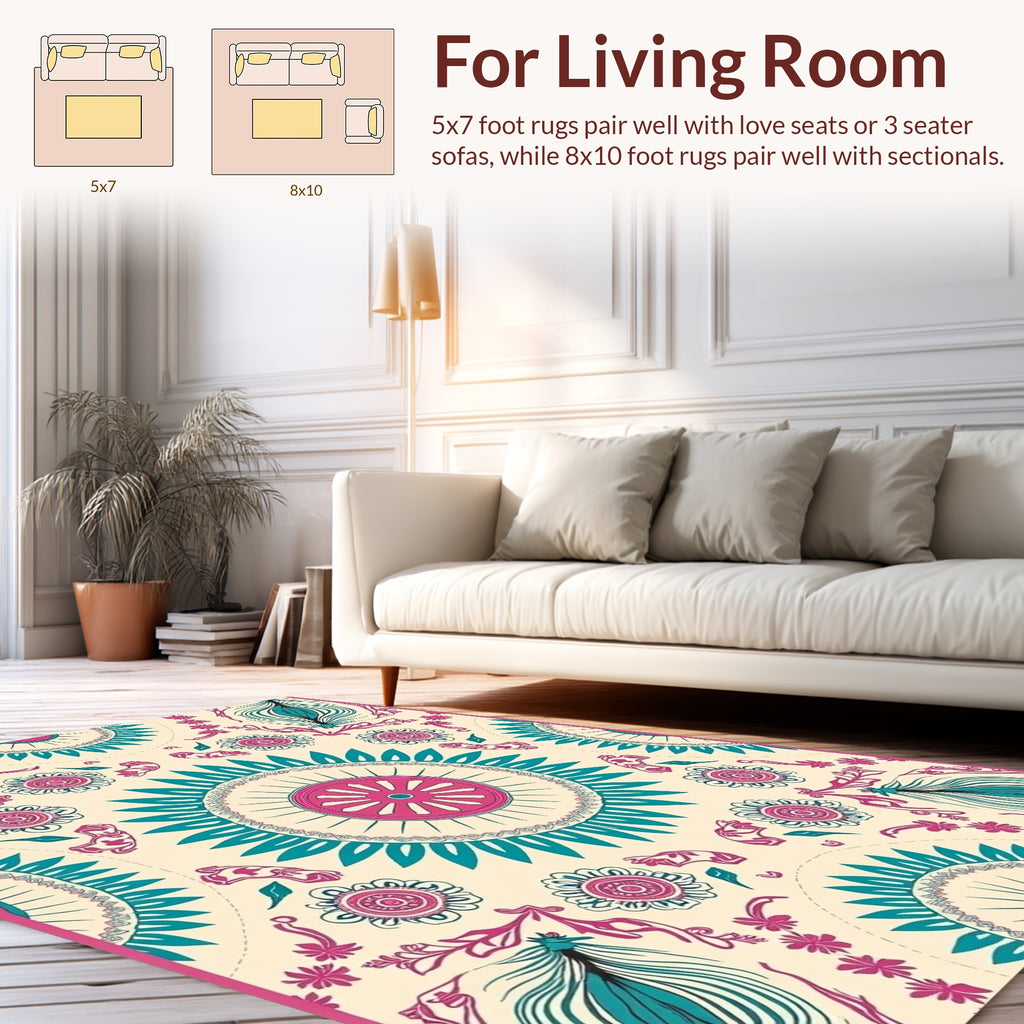 Boho Inspired Floral Mandala Art Rug