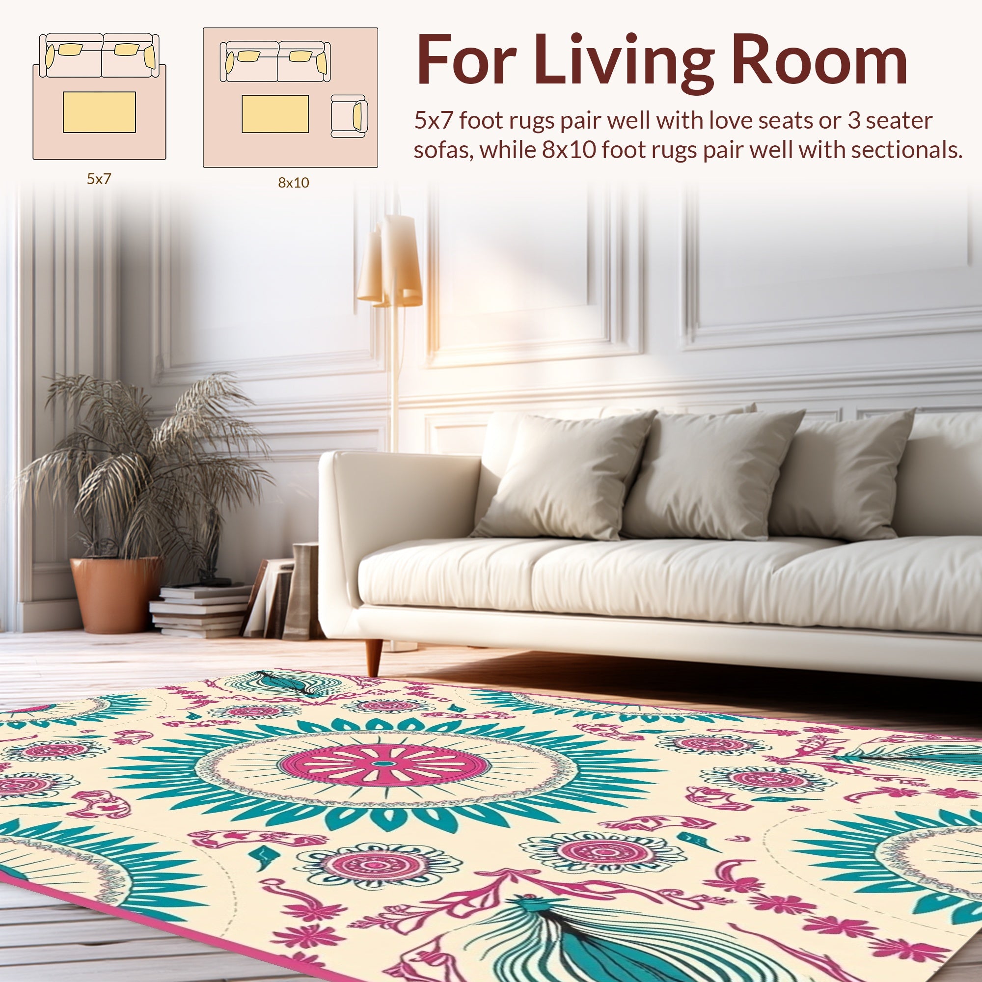 Boho Inspired Floral Mandala Art Rug