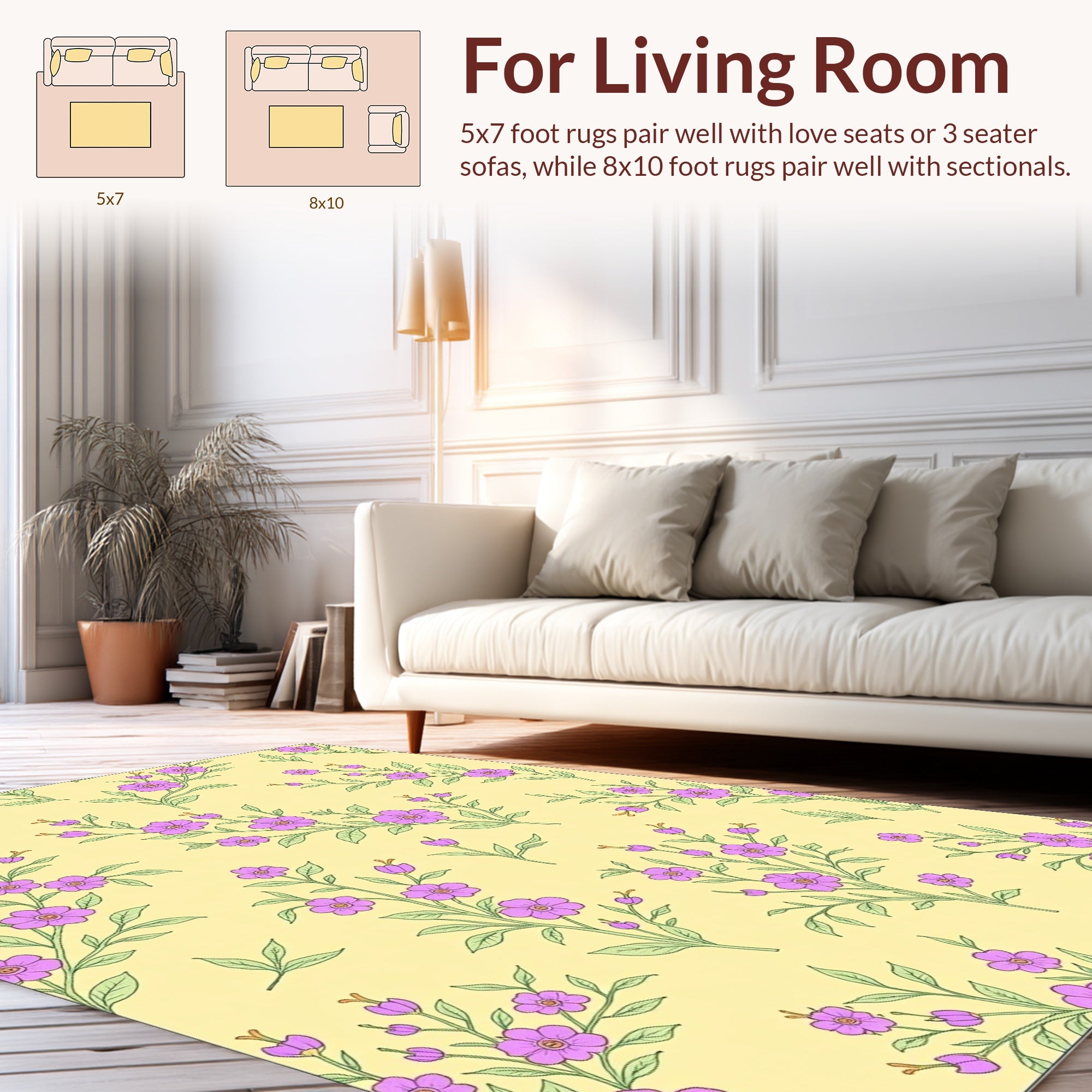 Purple Floral Blossom Pattern Rug