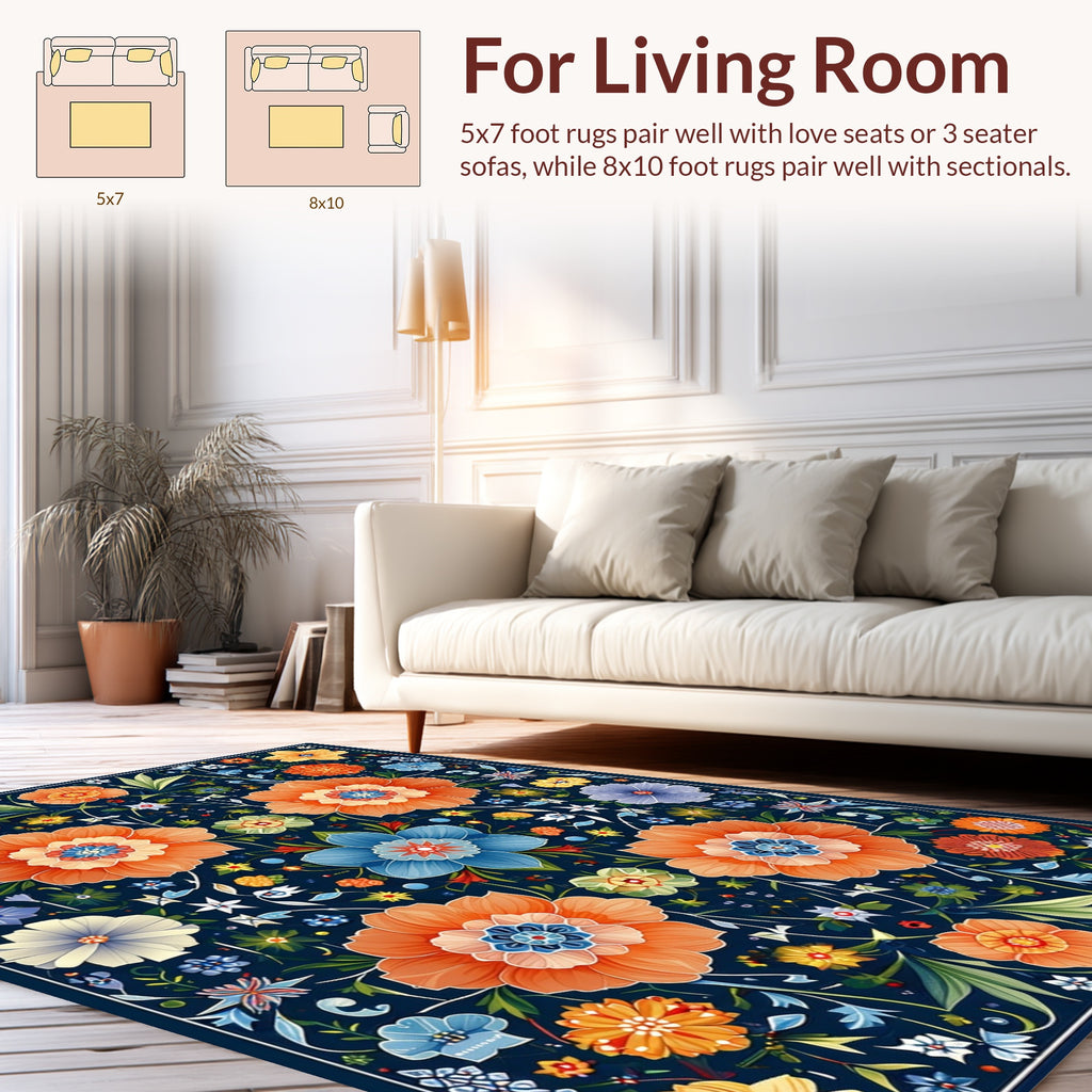 Ornate Floral Meadow Pattern Rug