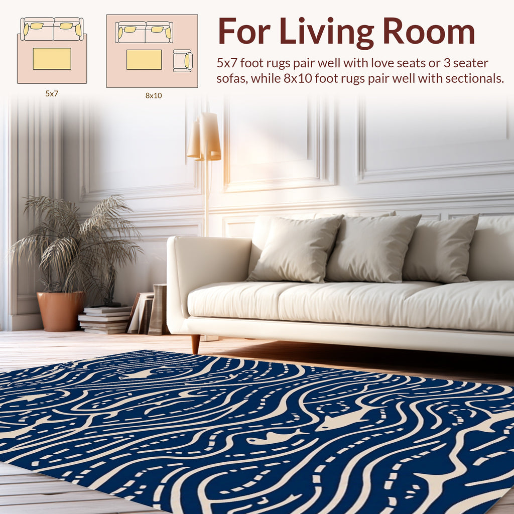 Coastal Fish Wave Pattern Design Rug