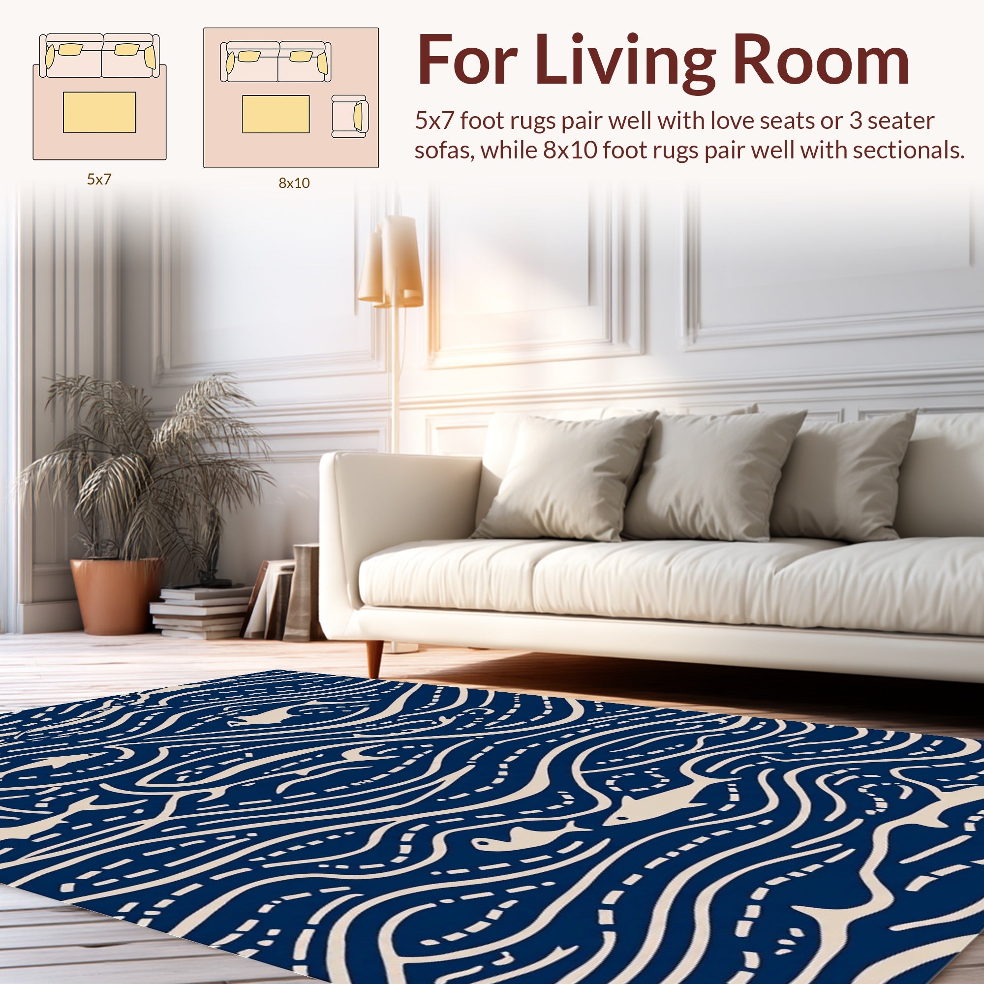 Coastal Fish Wave Pattern Design Rug