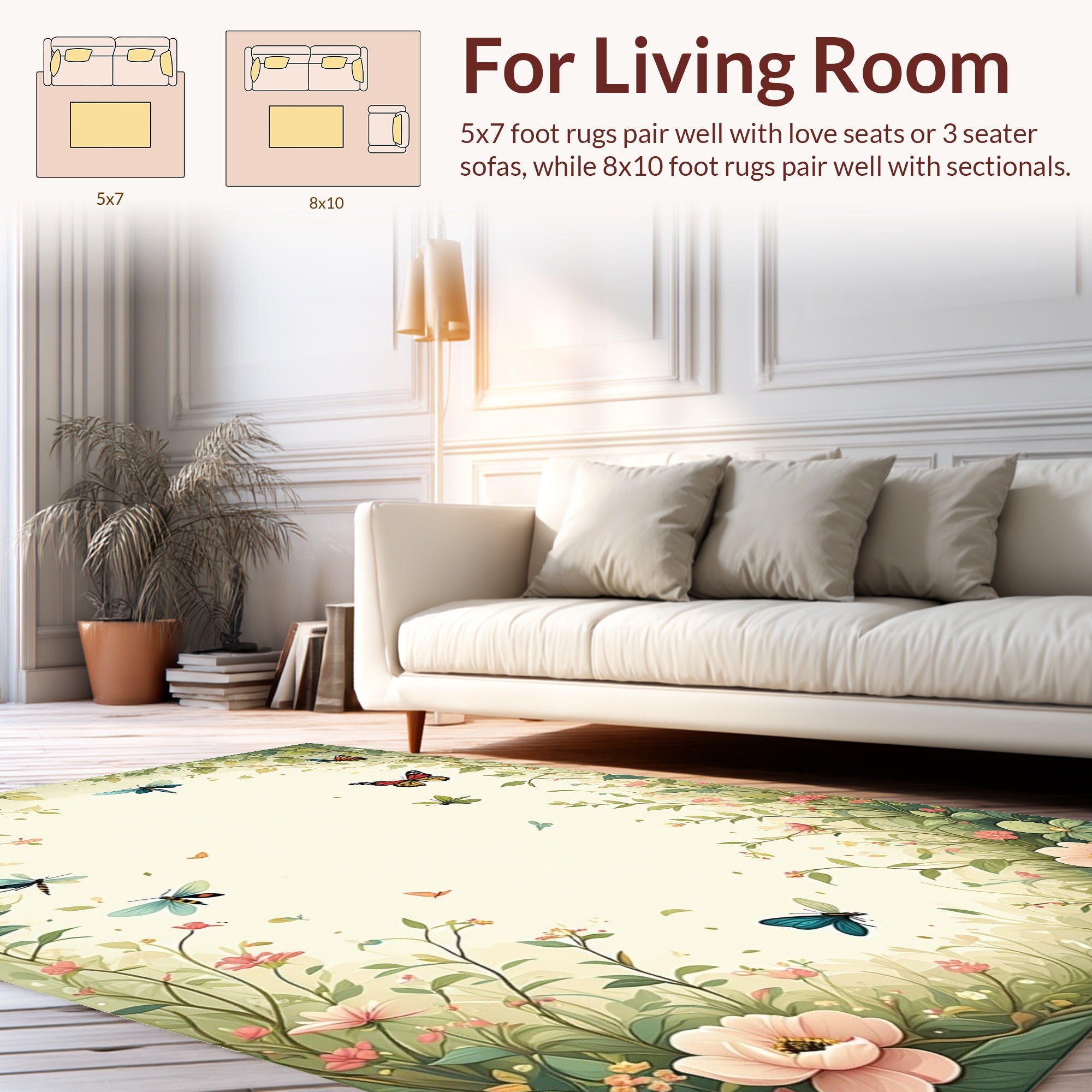 Whimsical Butterflies and Floral Garden Design Rug