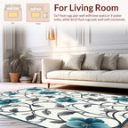 Elegant Teal Floral Vine Pattern Rug