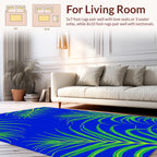 Tropical Leaf Pattern on Blue Rug