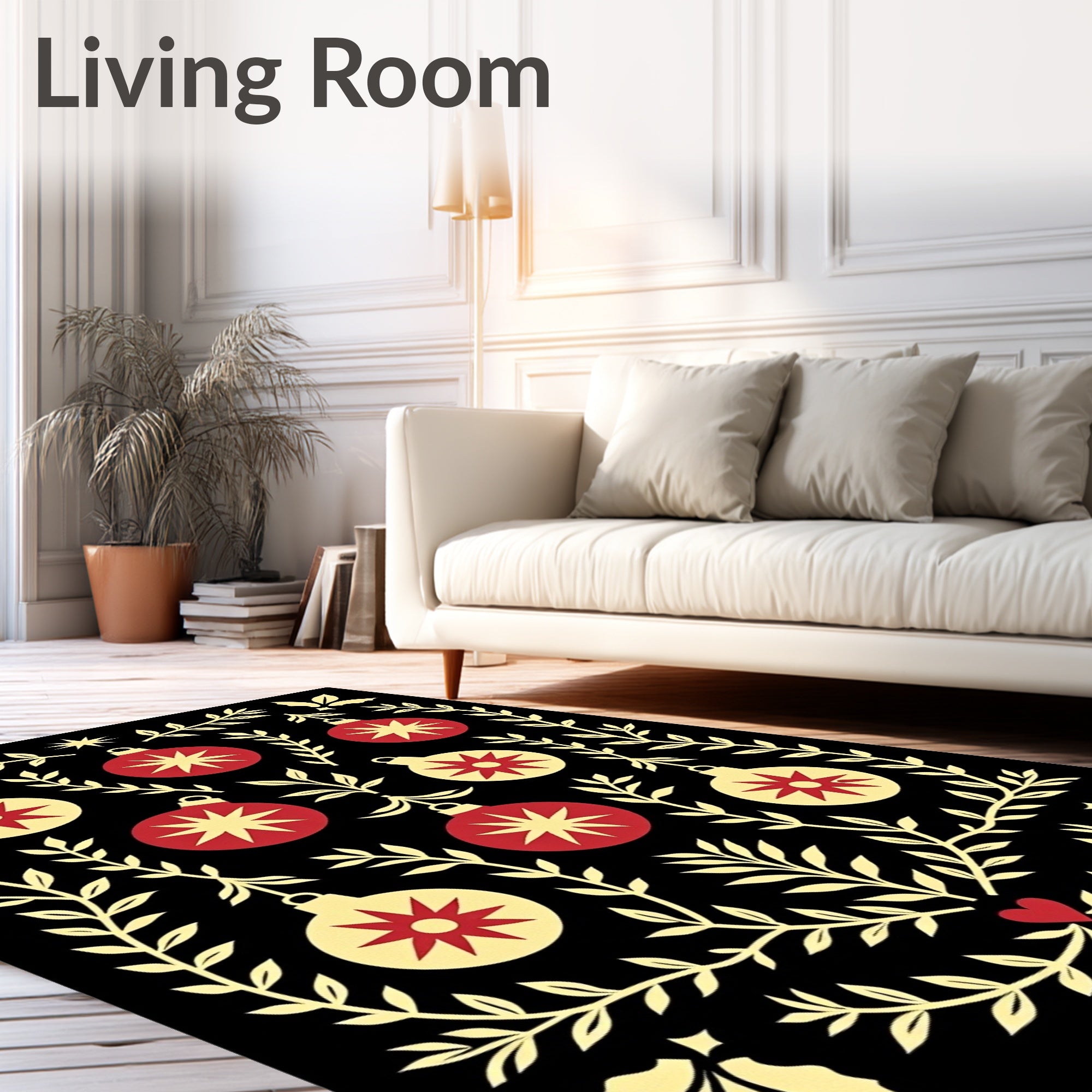 Red Yellow Christmas Bauble Garland Rug