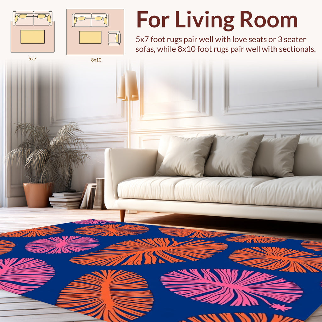 Bright Orange Pink Floral Rays Rug