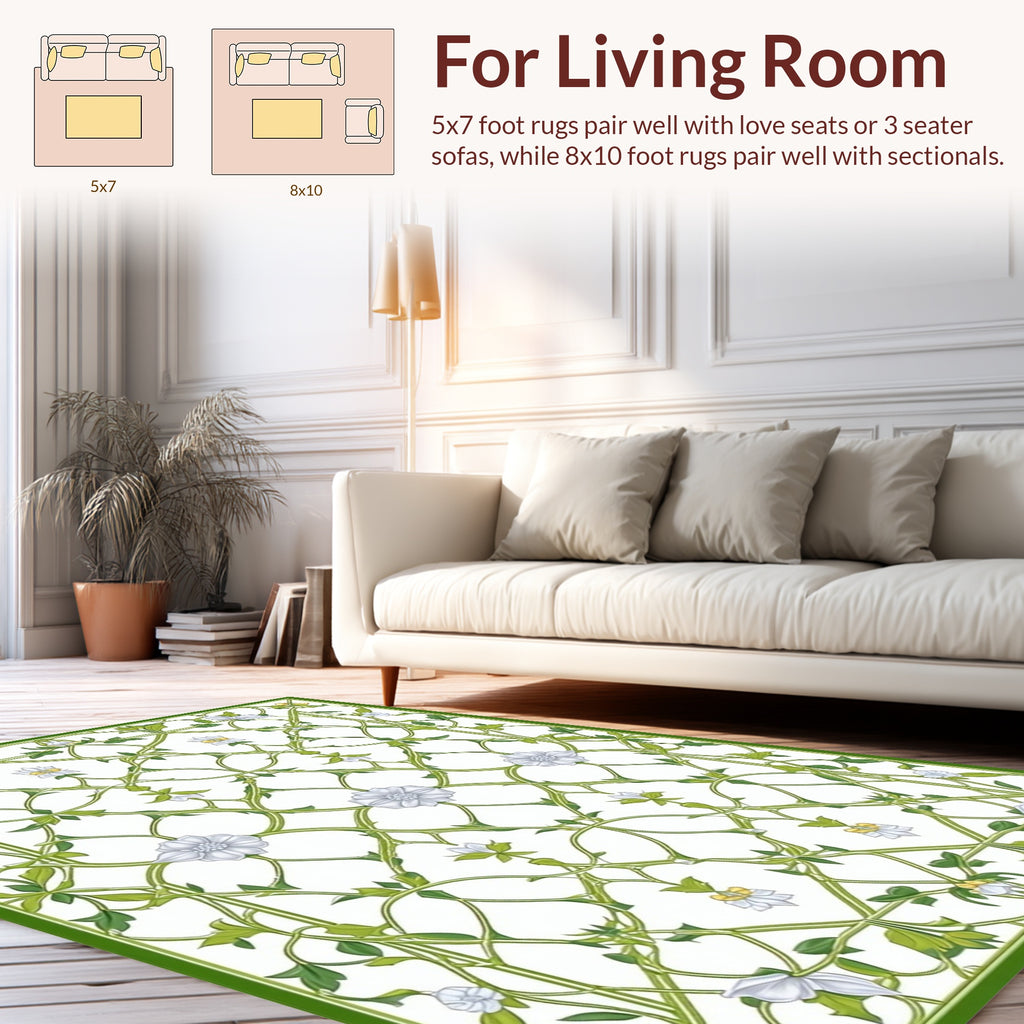 Floral Lattice In Green White Rug