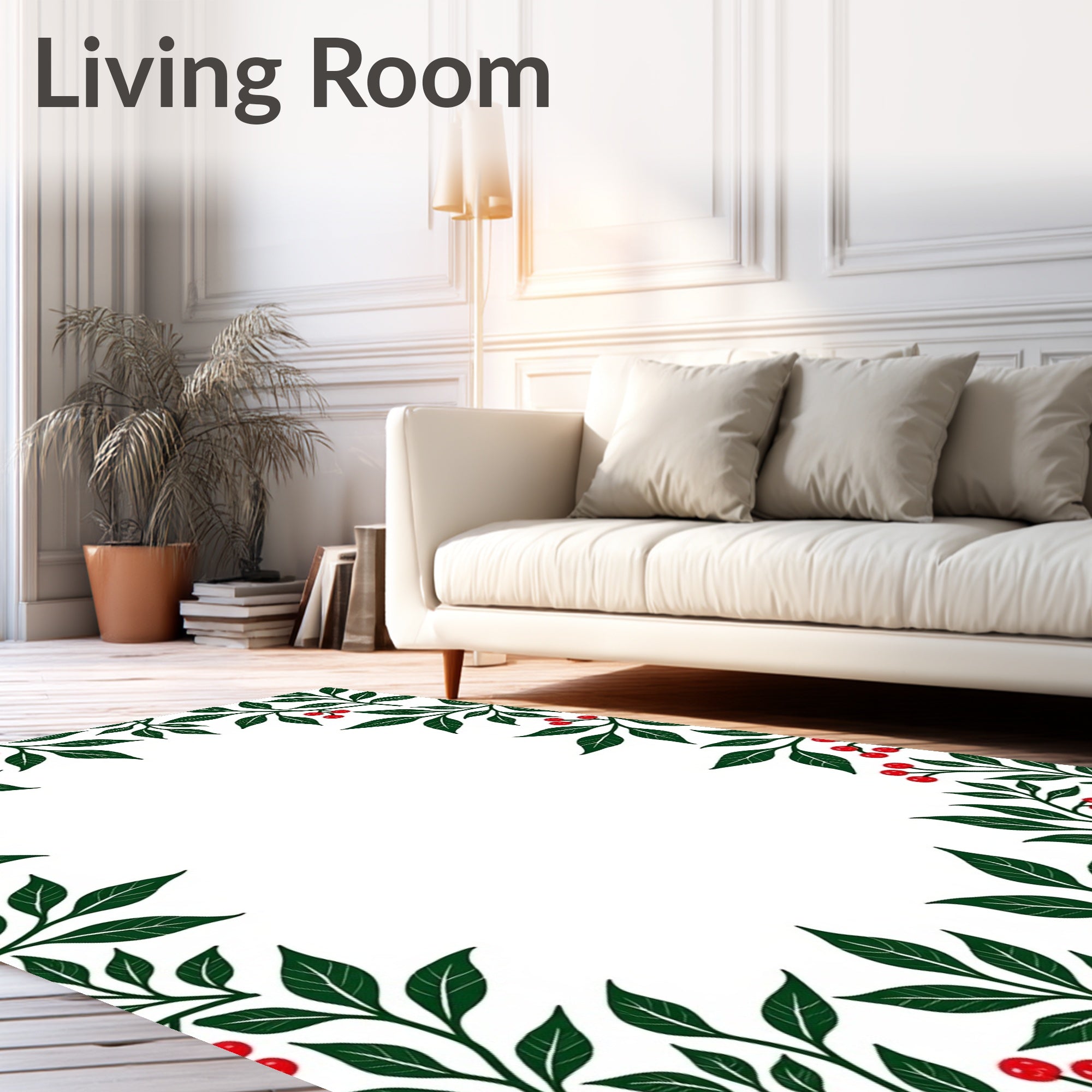 Green Leaf Red Berry Border Rug