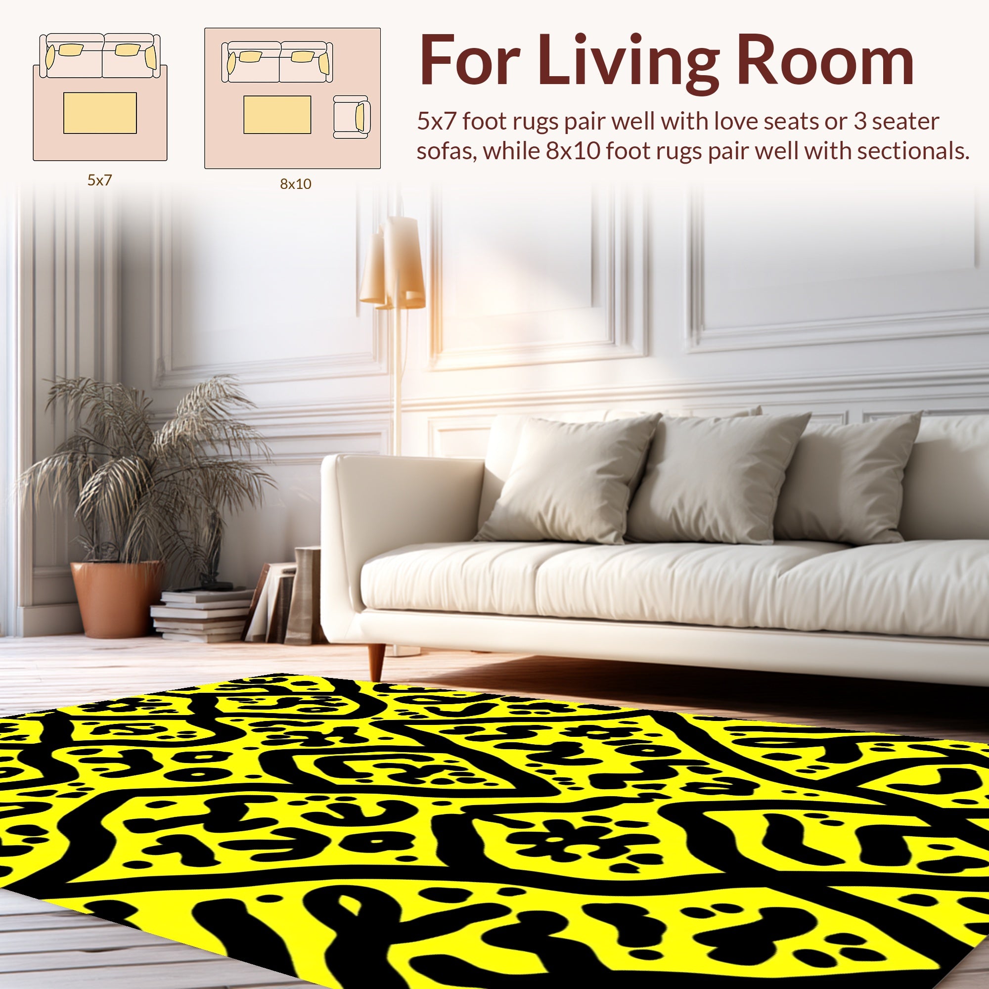 Bold Abstract Black On Yellow Pattern Rug