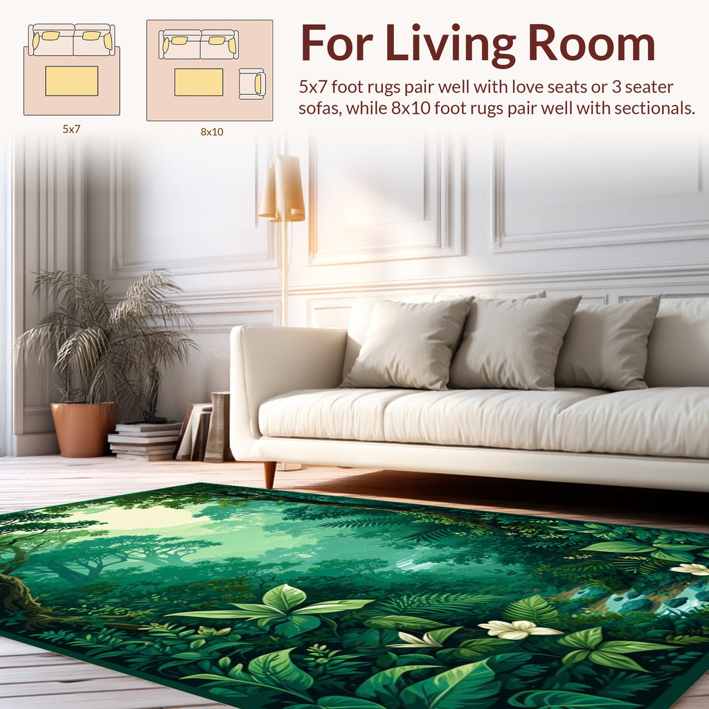Lush Green Forest River Landscape Rug