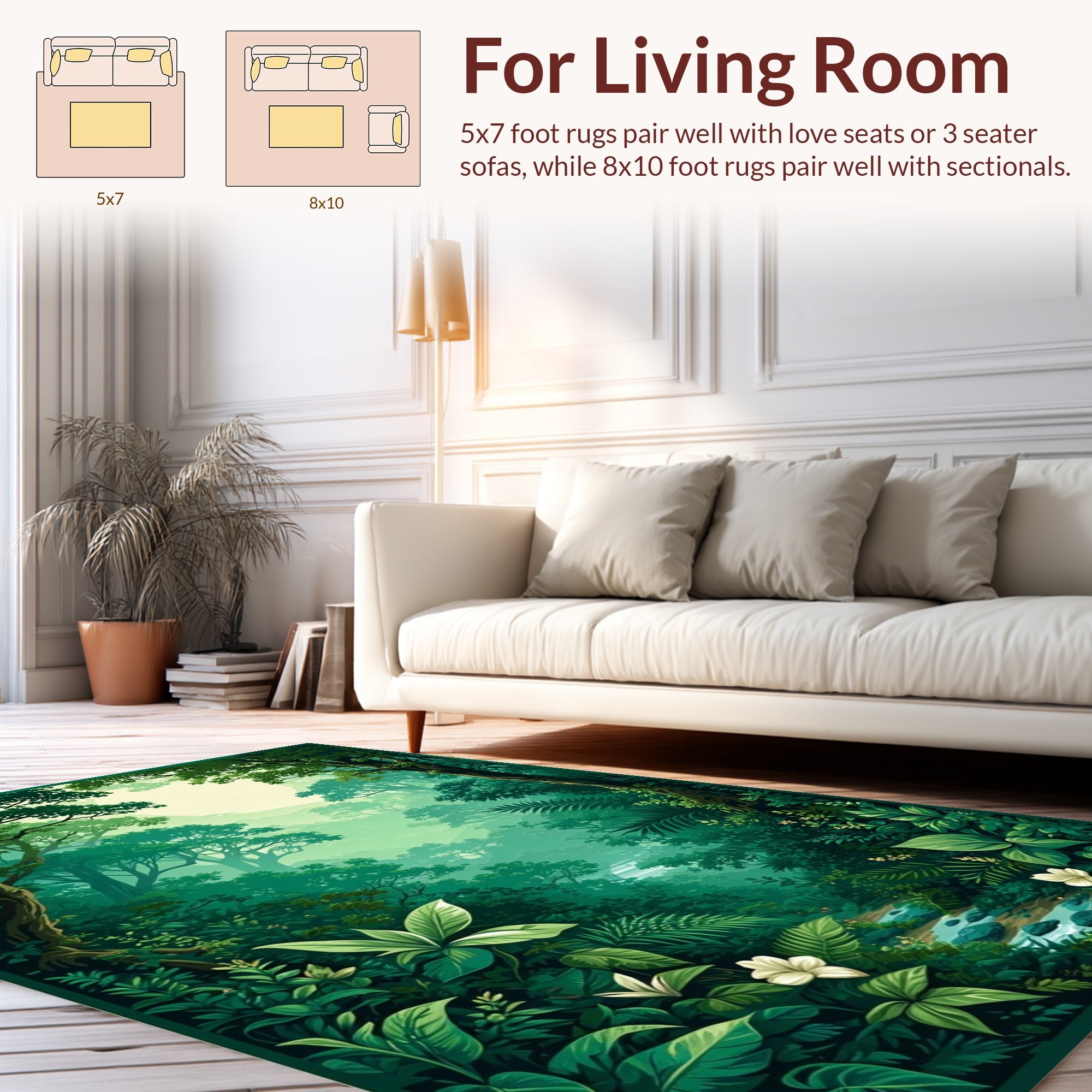Lush Green Forest River Landscape Rug