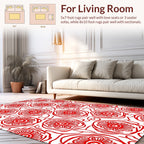 Bold Red Floral Scroll Pattern Rug