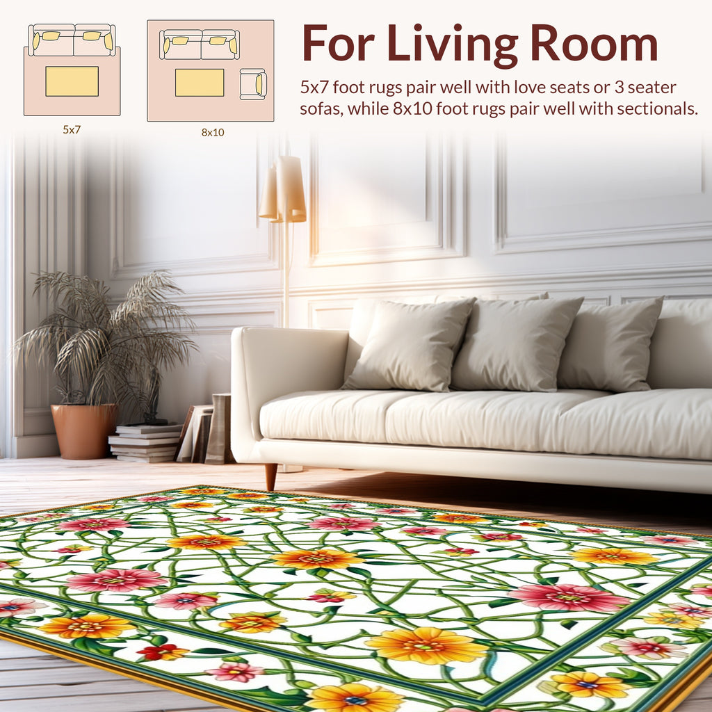 Vibrant Floral Vine Lattice Print Rug