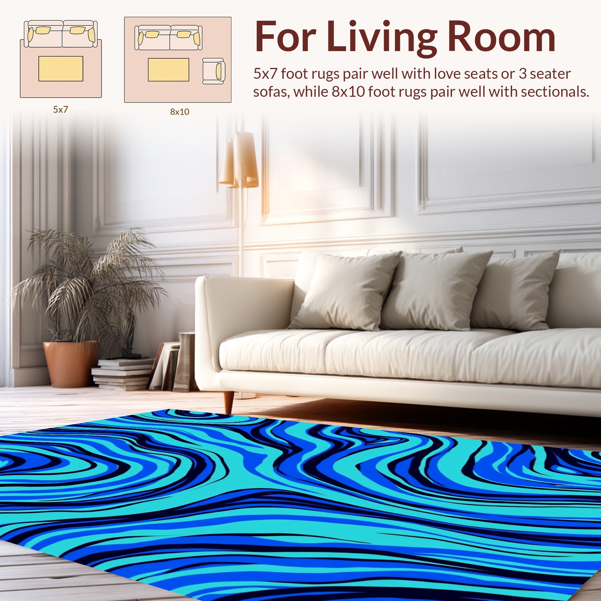 Abstract Blue Zebra Stripe Pattern Rug