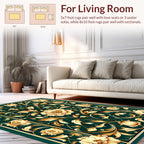 Gold Floral Swirls Green Art Nouveau Rug