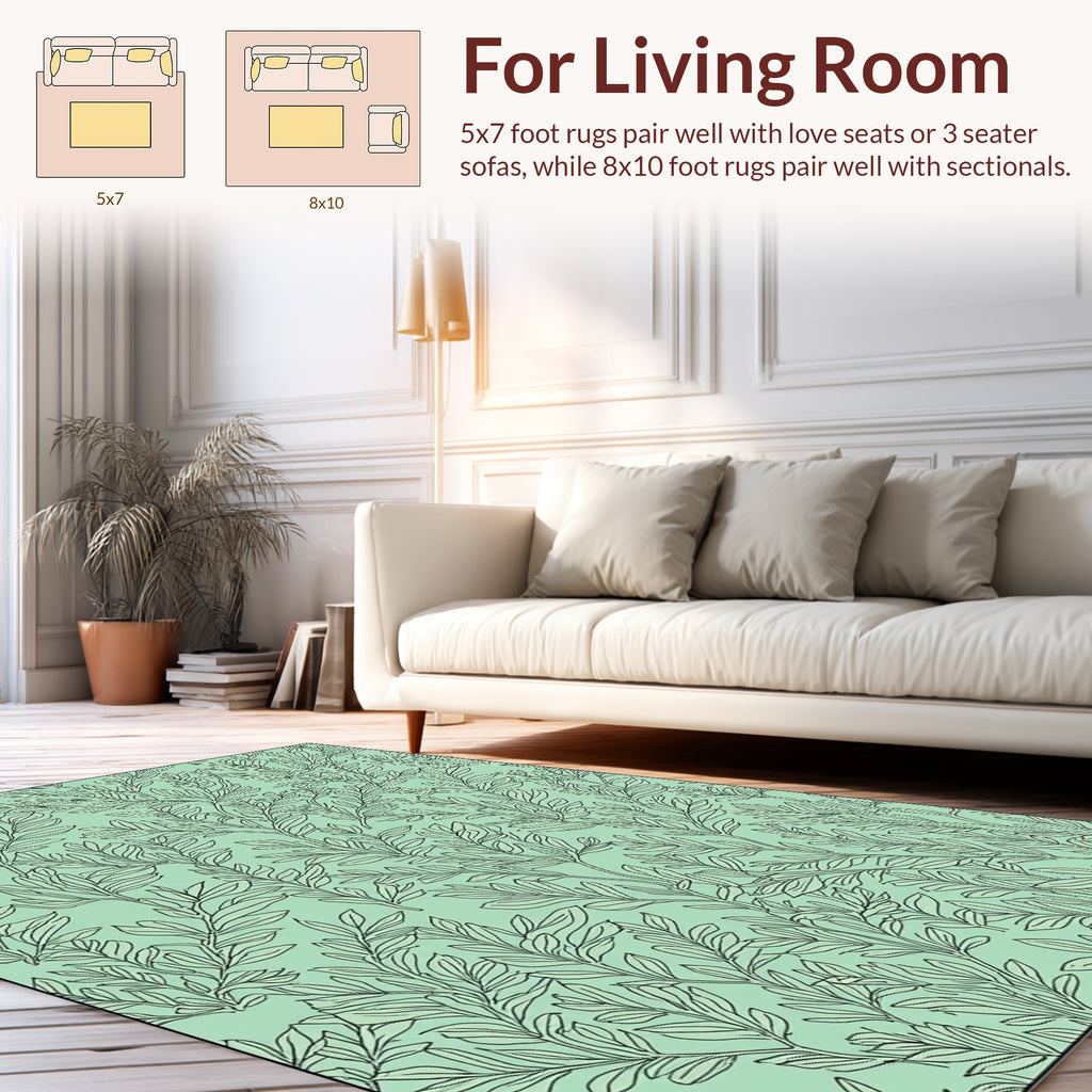 Enchanting Vine Patterned Green Rug