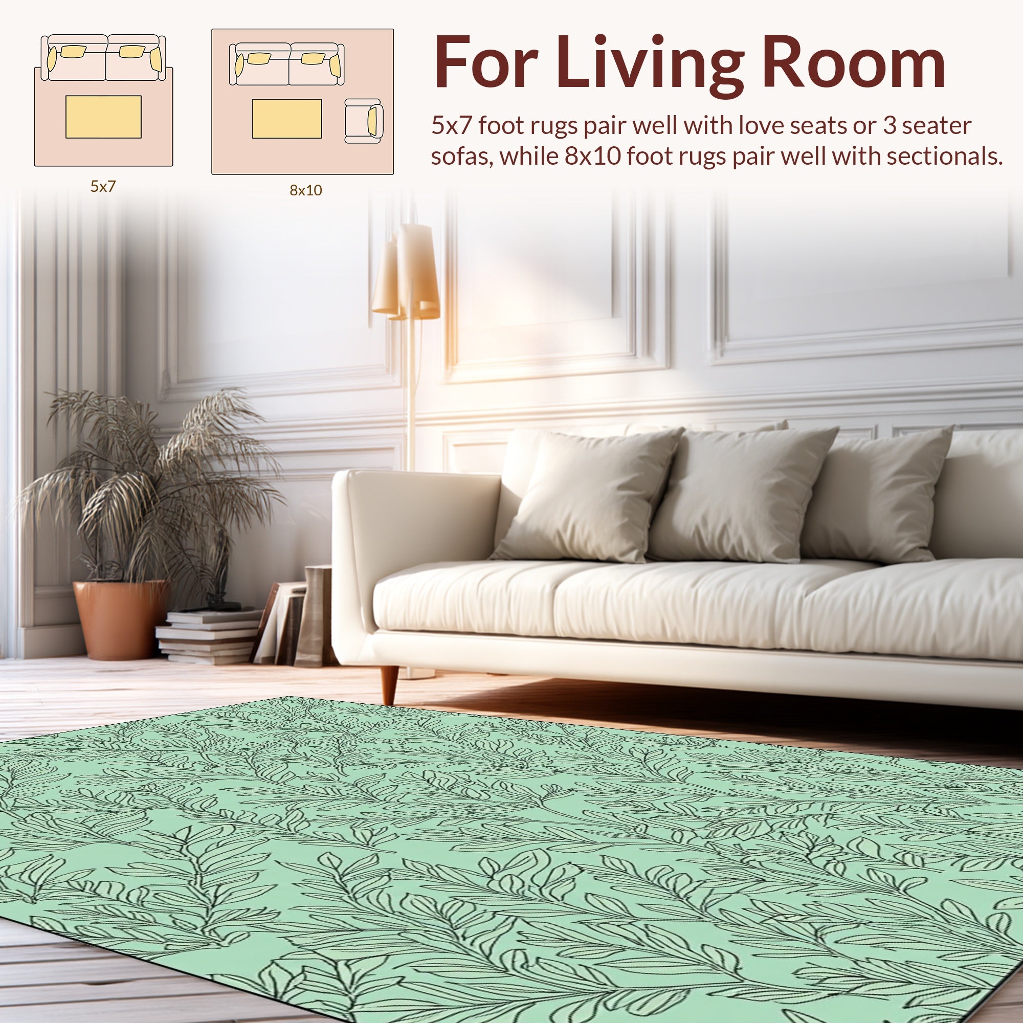 Enchanting Vine Patterned Green Rug
