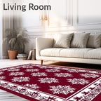 Crimson Snowflake Geometric Border Rug
