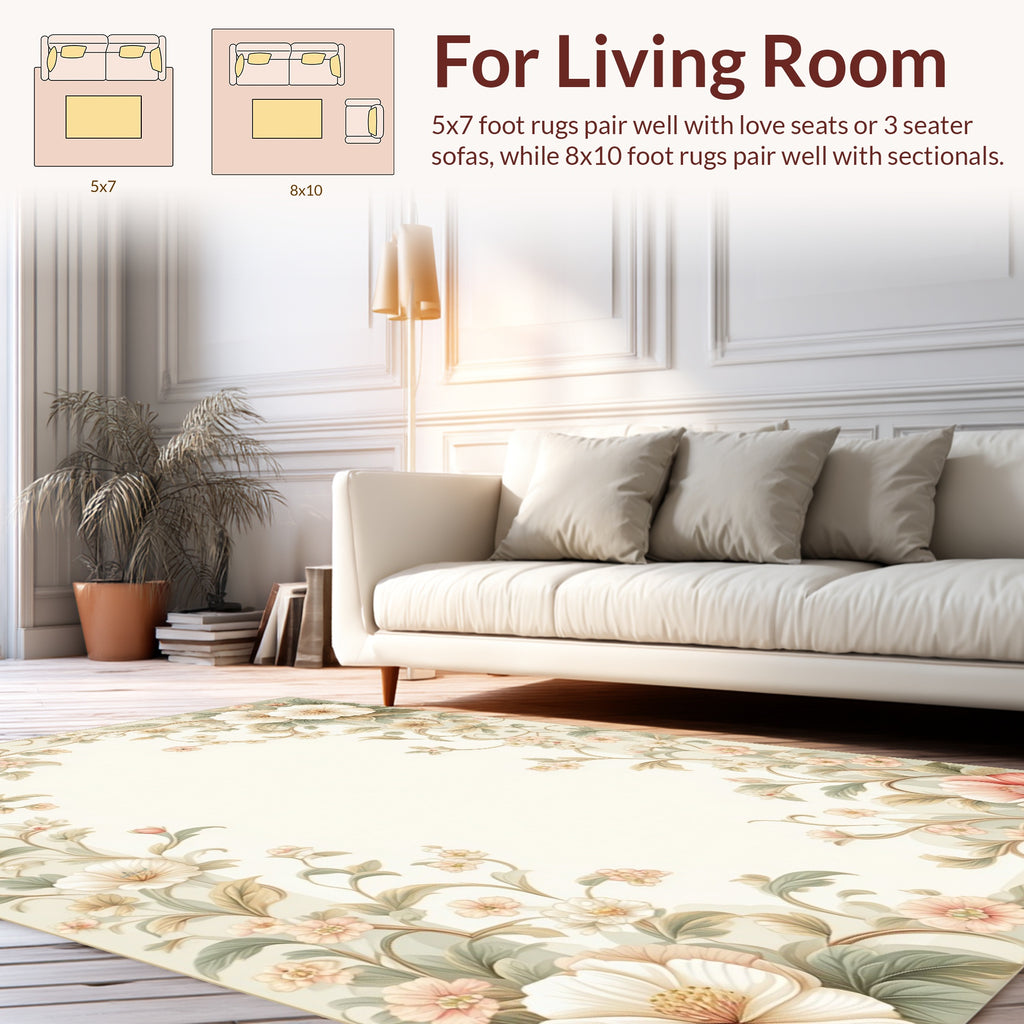Pastel Floral Vines Scroll Pattern Rug