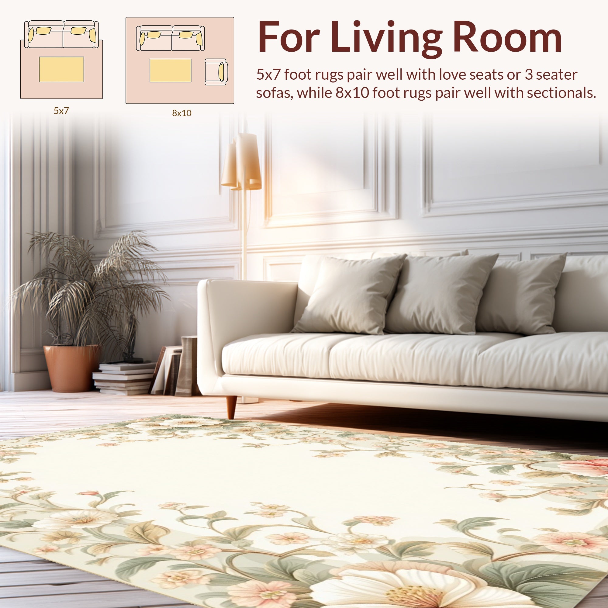 Pastel Floral Vines Scroll Pattern Rug