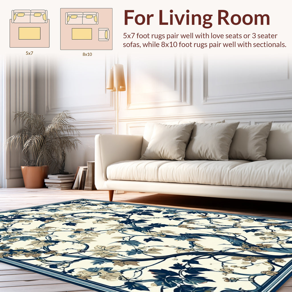 Vineyard Botanical Cream Navy Rug