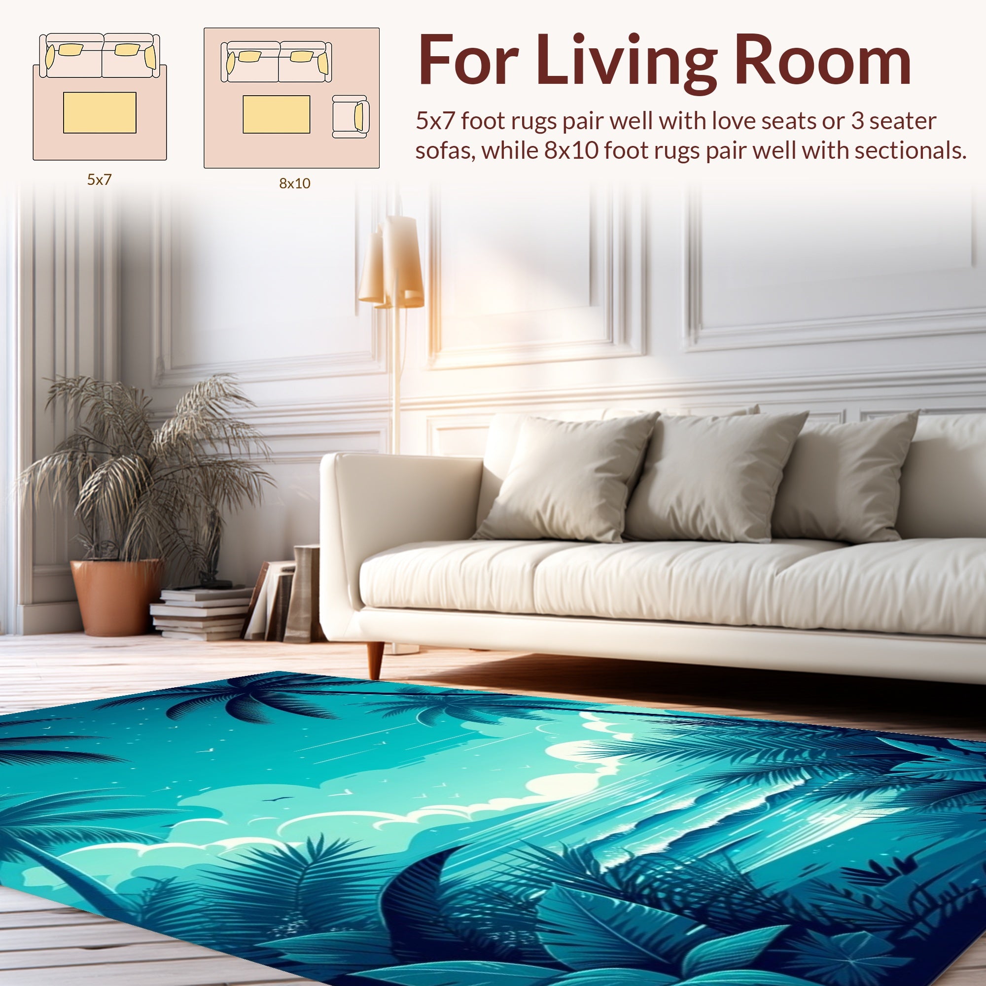 Tropical Palm Tree and Ocean Scene Rug