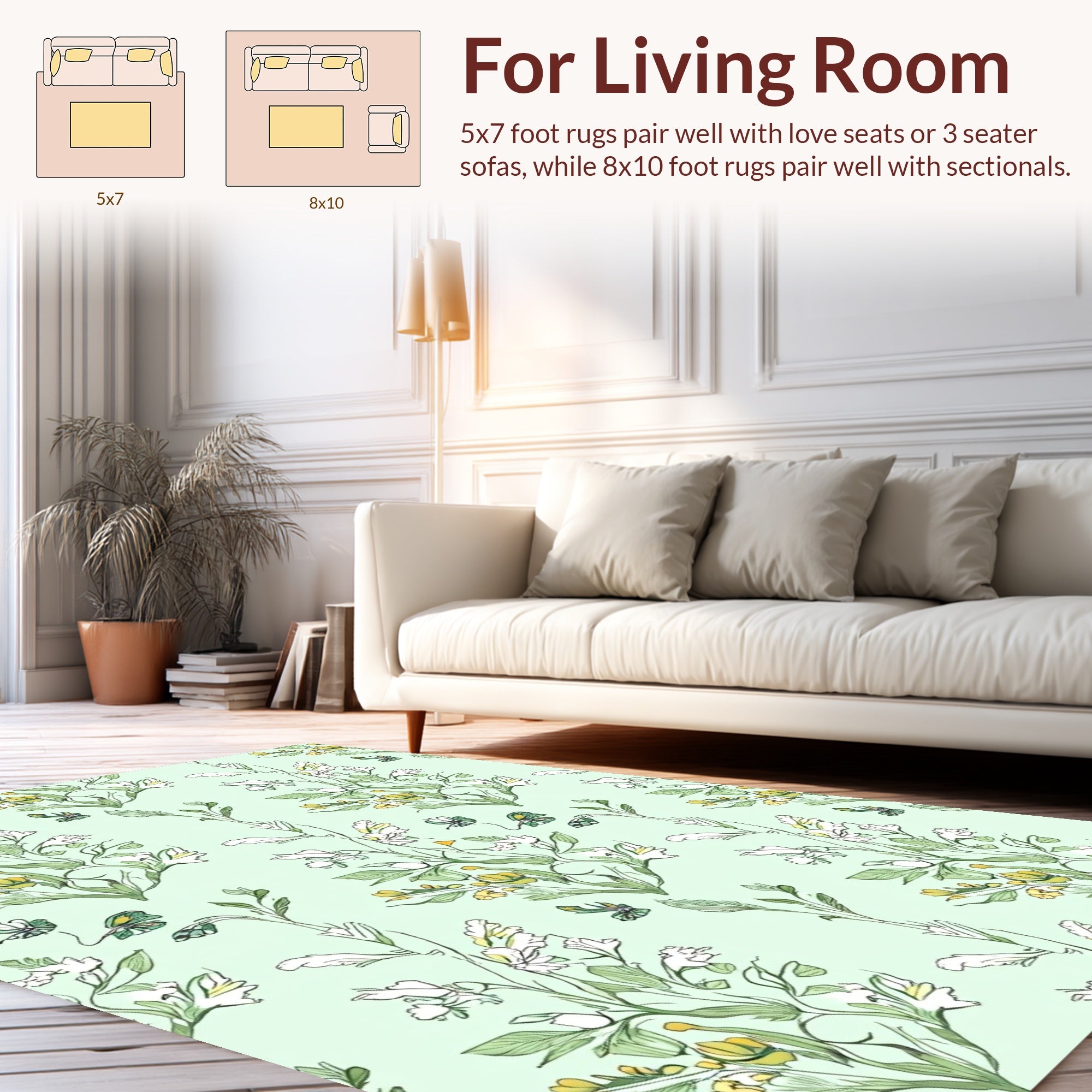 Whimsical Botanical Sketch Floral Pattern Rug