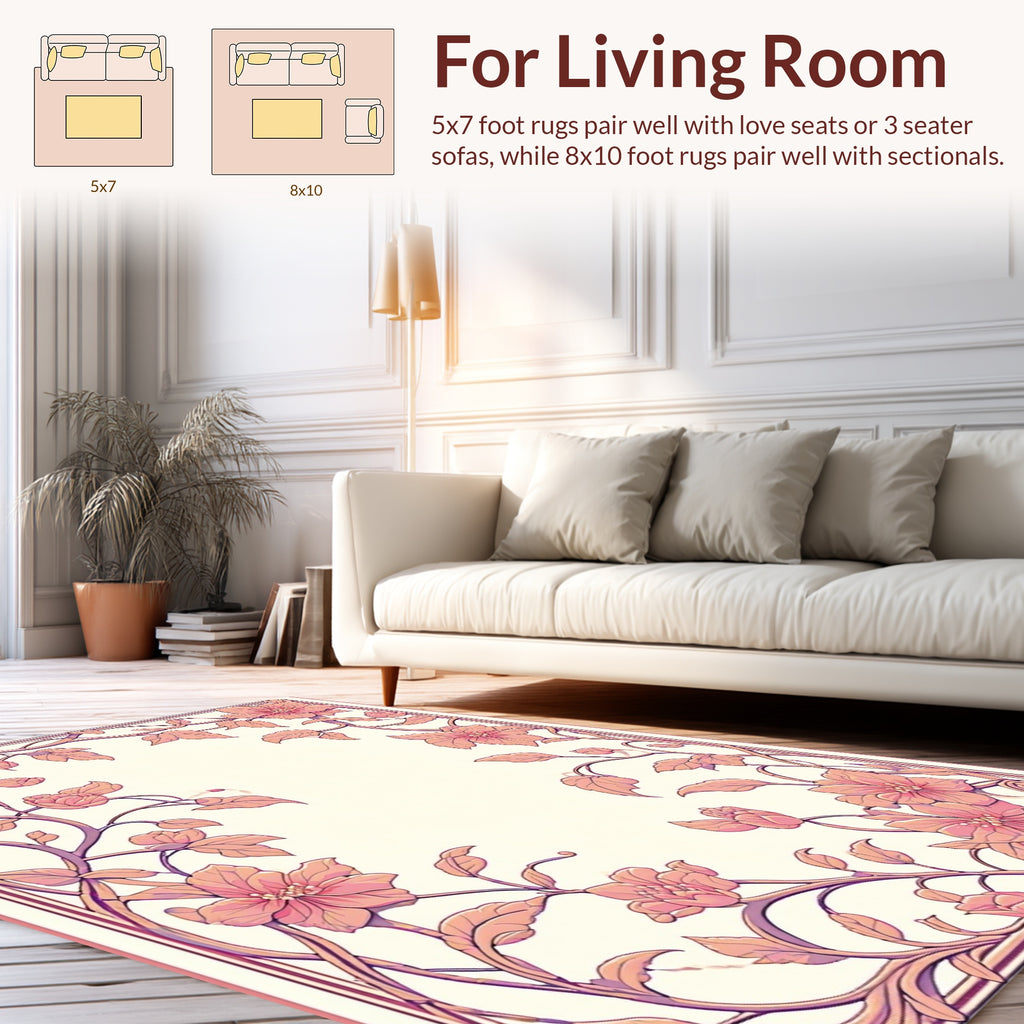 Pink Floral Vine Art Nouveau Rug