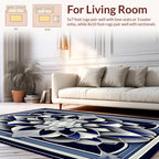 Art Deco Navy Blue Lotus Design Rug