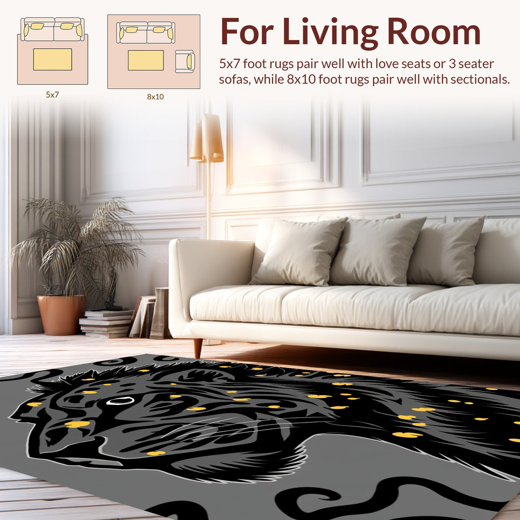 Bold Black Panther Yellow Spots Design Rug