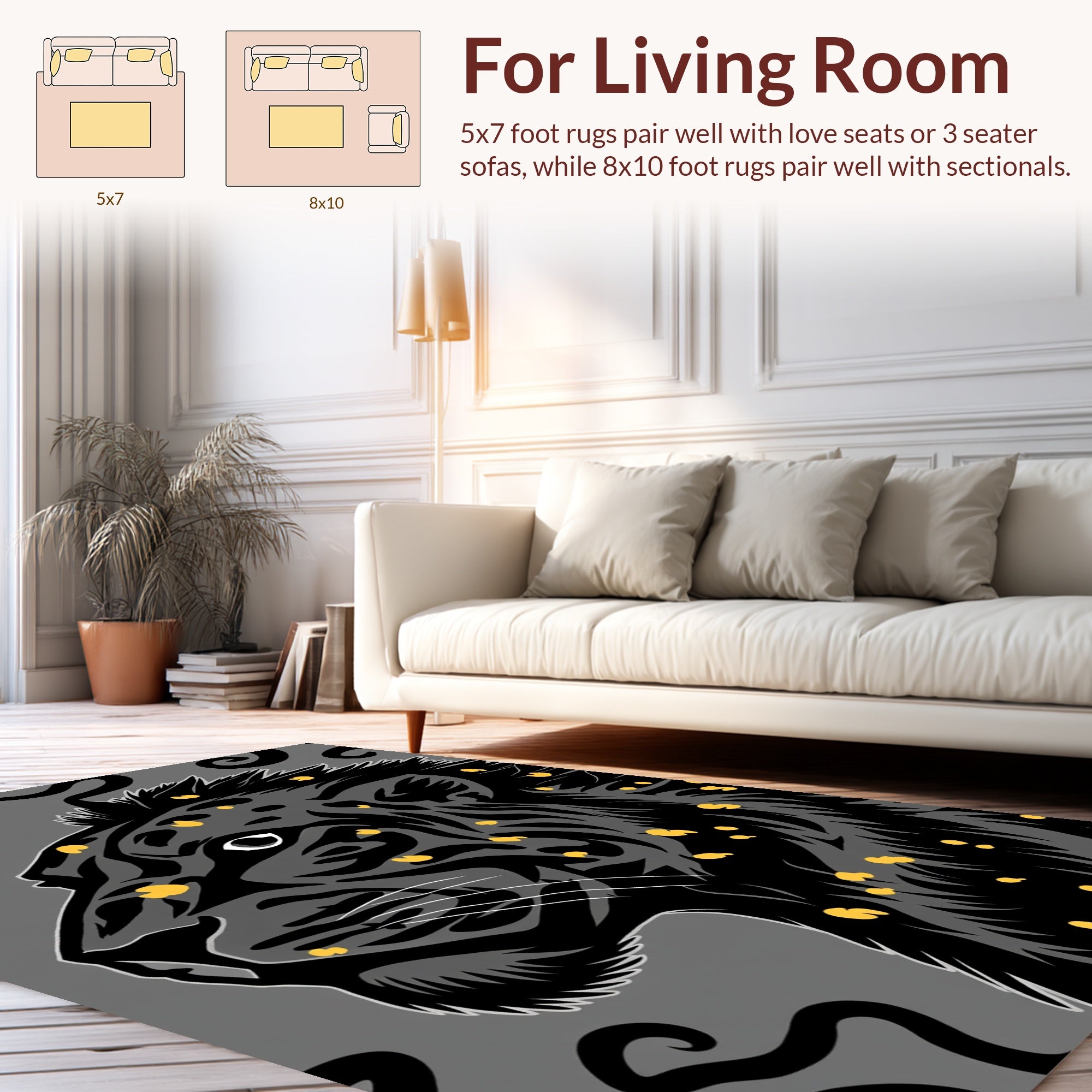 Bold Black Panther Yellow Spots Design Rug
