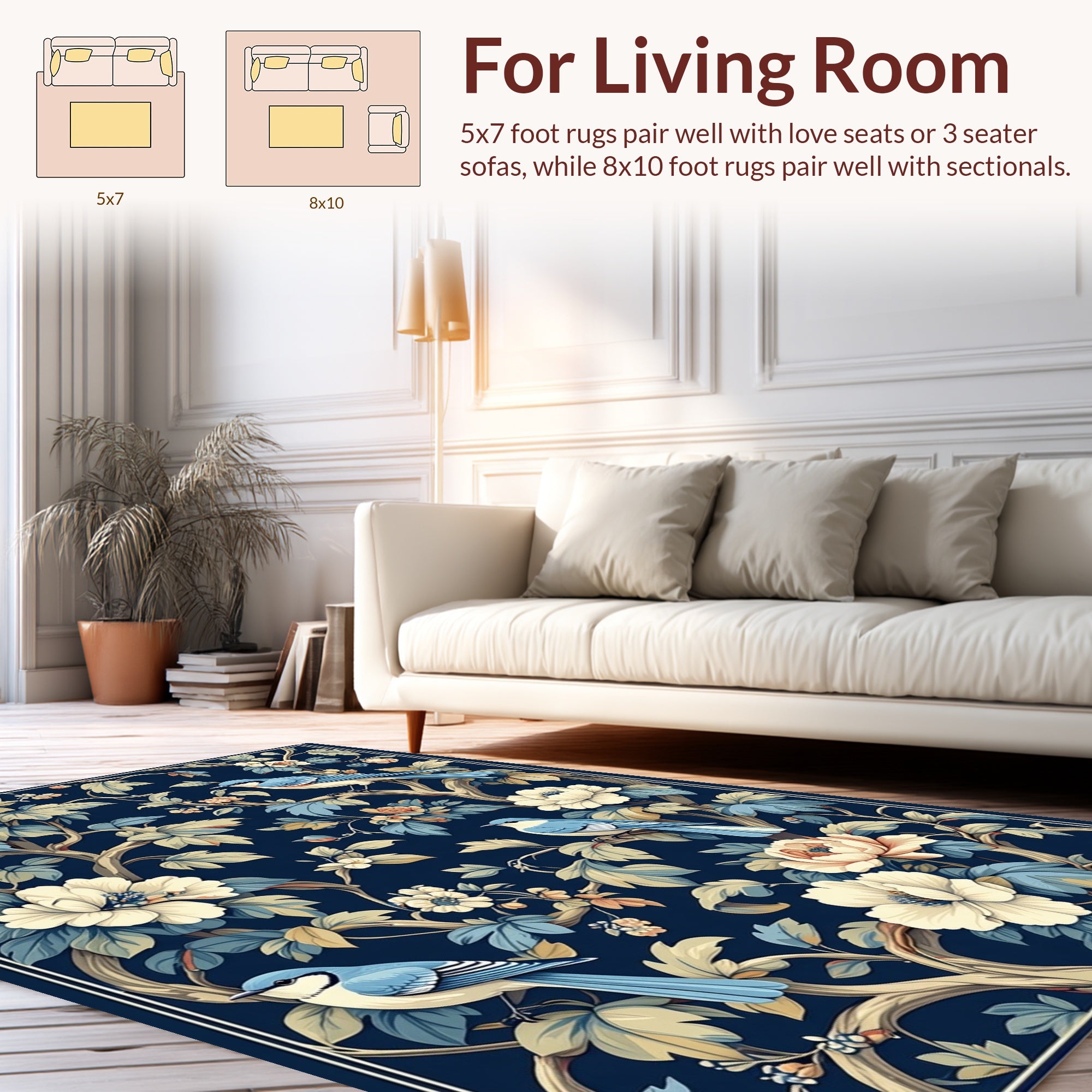 Birds and Blossoms Botanical Pattern Rug