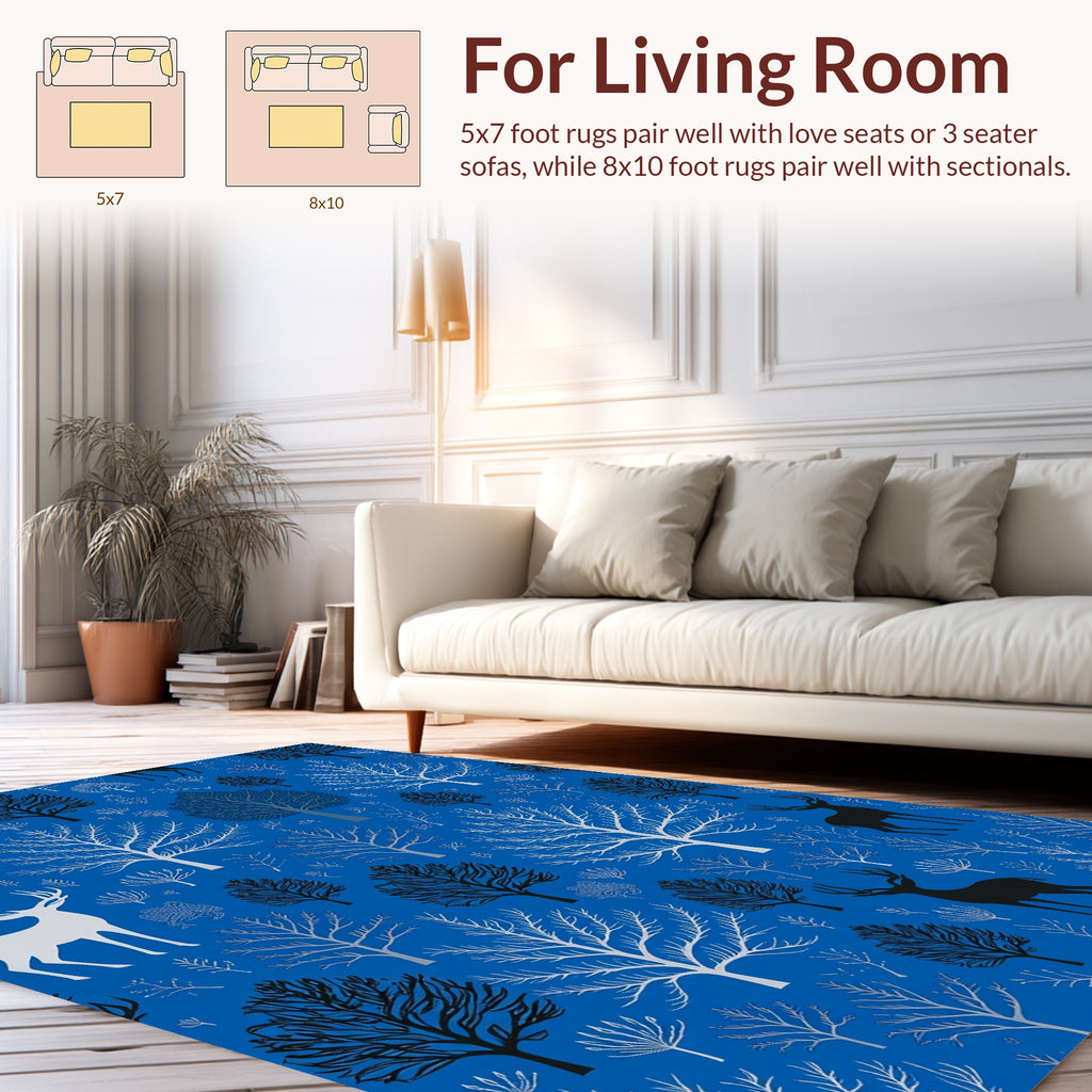 Winter Woodland Deer Tree Pattern Rug