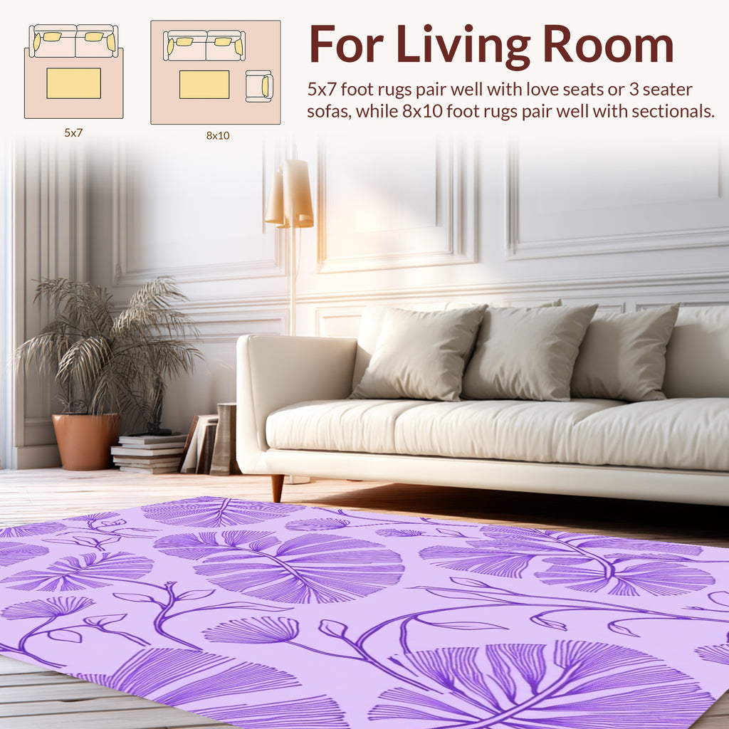 Purple Botanical Outline Pattern Rug
