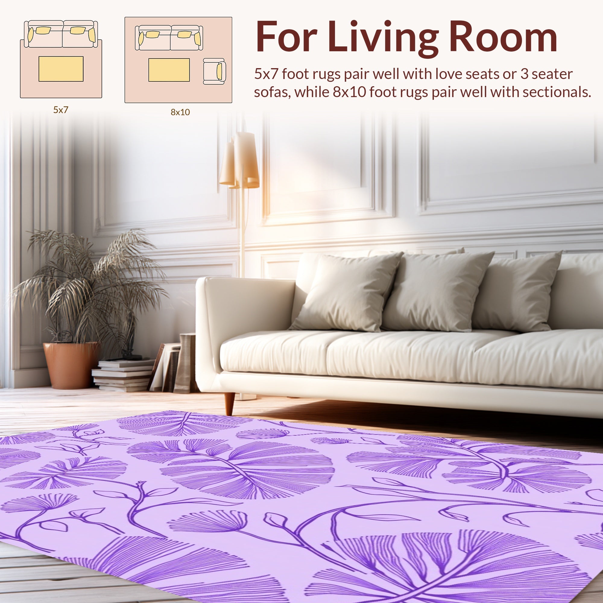 Purple Botanical Outline Pattern Rug