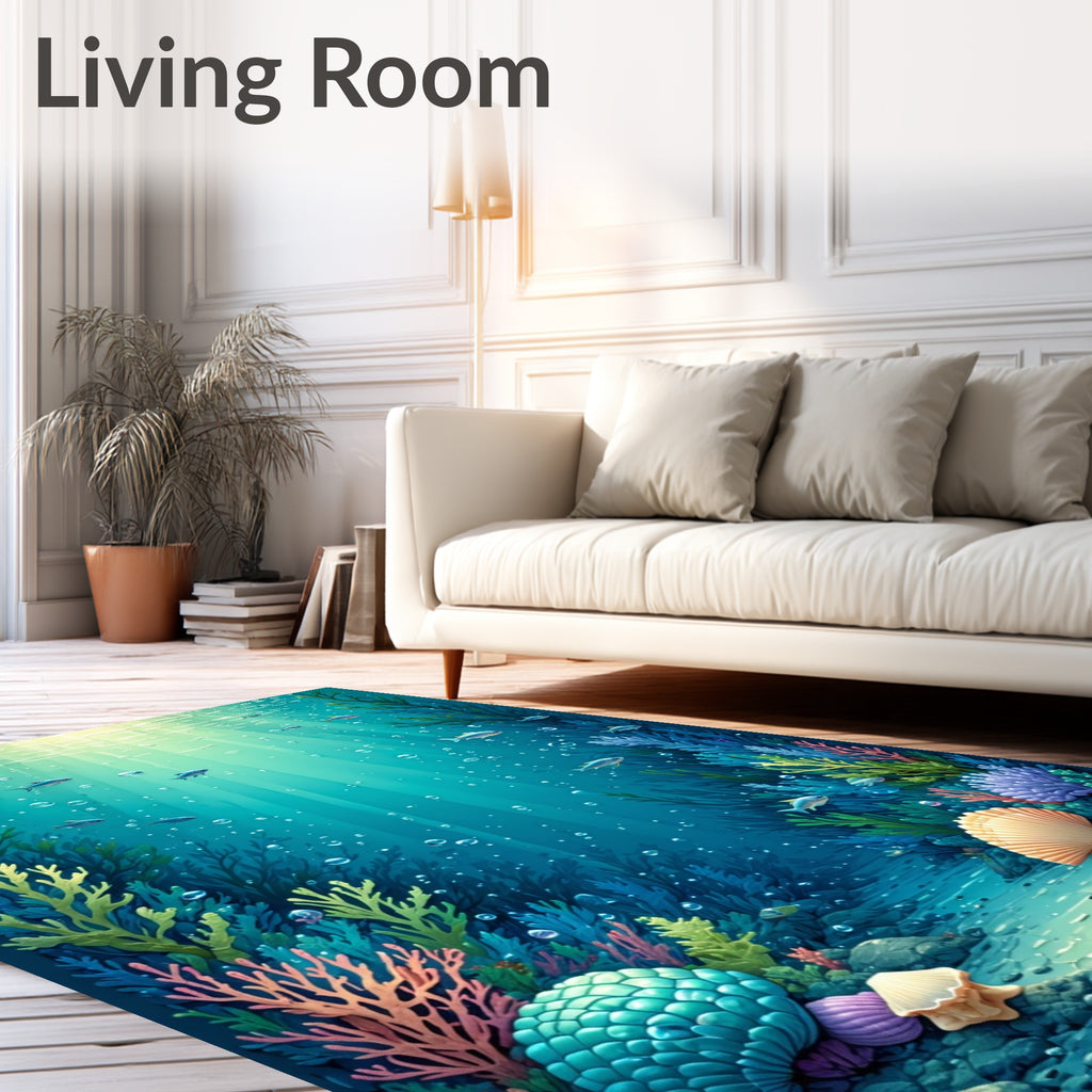 Underwater Serene Coral Reef Scene Rug