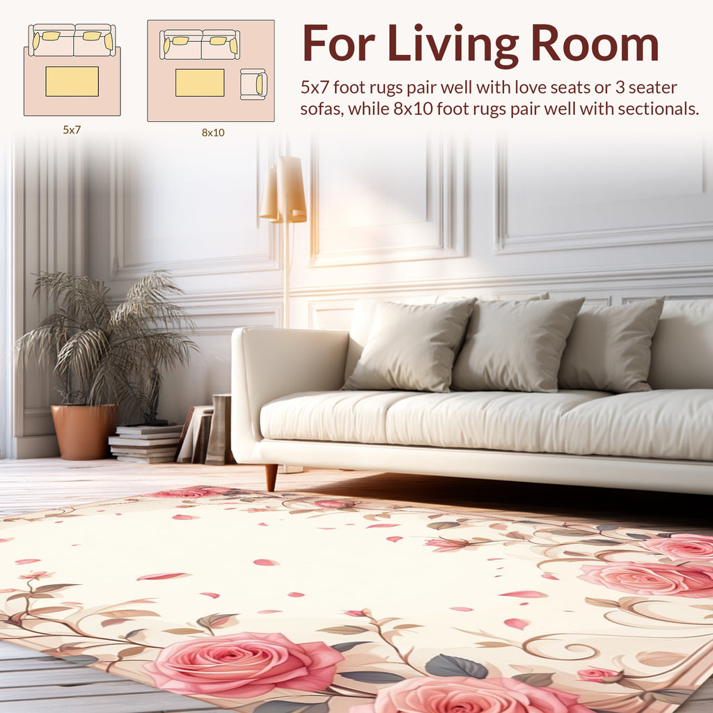 Pink Rose Vine Border Rug
